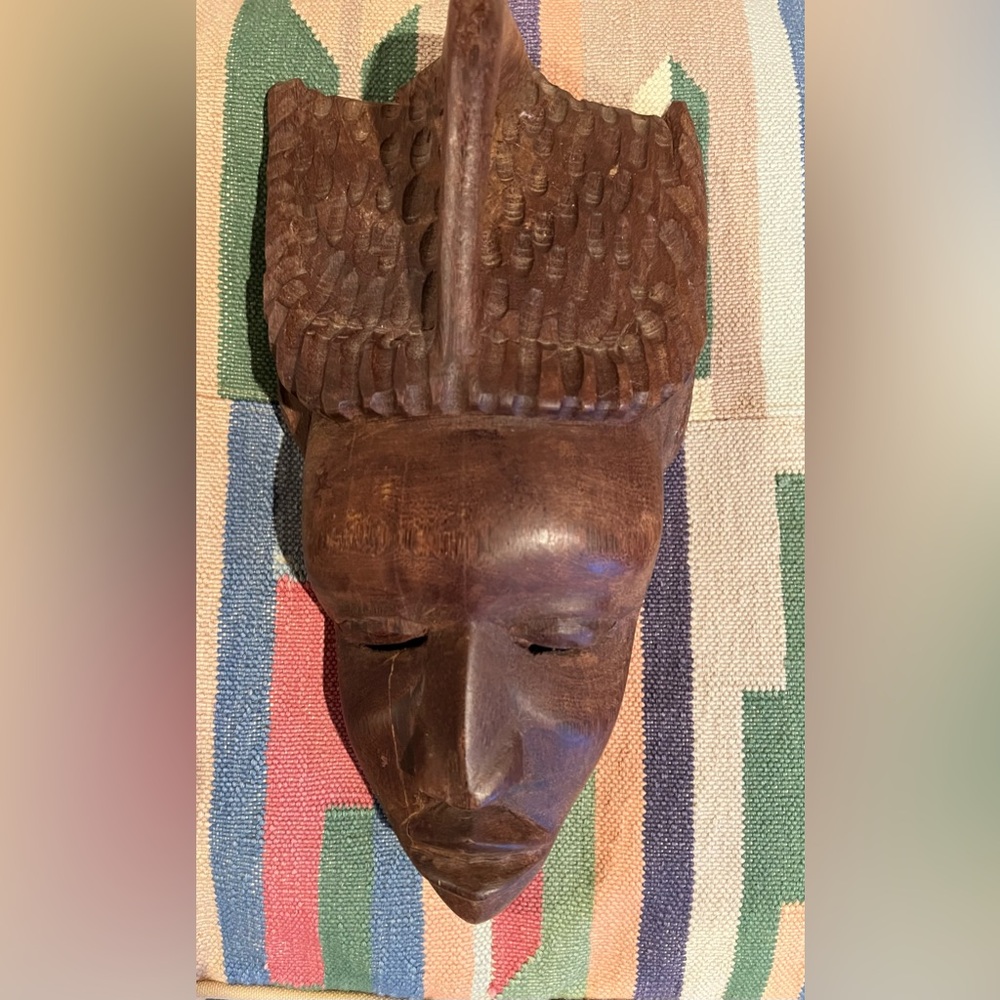 African Tribal Wood Mask Wall Hanging Hand Carved Plaque Folk Art 12.5x6.5”
